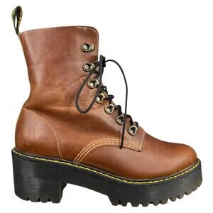 Dr. Martens Women’s Leona Brown Leather Chunky Combat Boot Size US 8